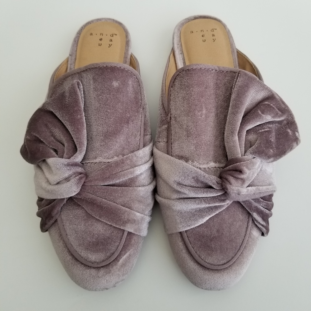 A new day purple faux velvet flats with bow